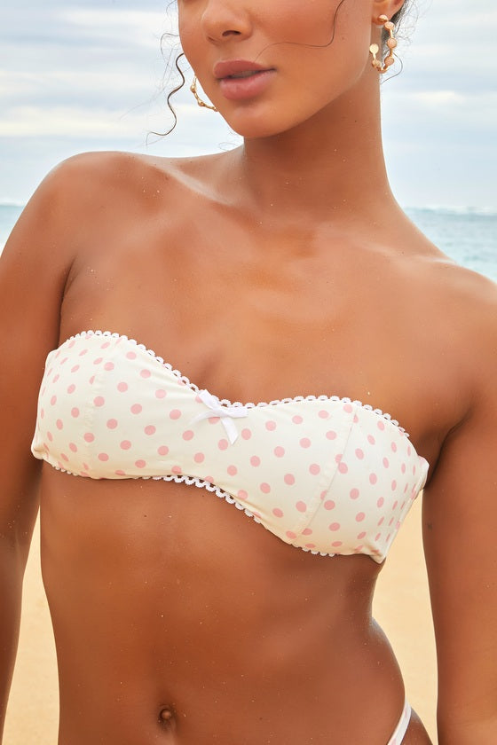 Bridget Ivory and Pink Polka Dot Bandeau Bikini Top