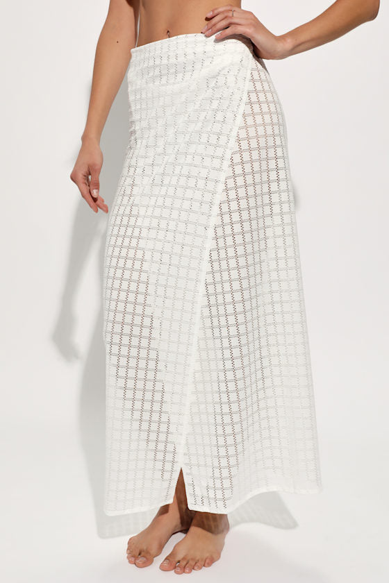 Arles Ivory Pointelle Side-Tie Sarong Swim Cover-Up