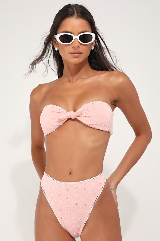 Piper Light Pink Eyelet Cheeky High-Waisted Bikini Bottoms
