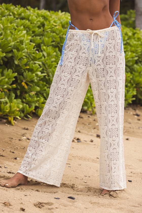 Oliwa Cream Crochet Lace Swim Cover-Up Pants