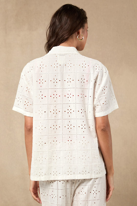 Eyelet Crush White Embroidered Swim Cover-Up Top