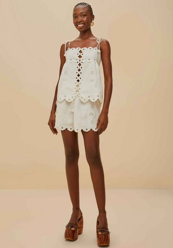 Off-White Flowers Richelieu Linen Shorts