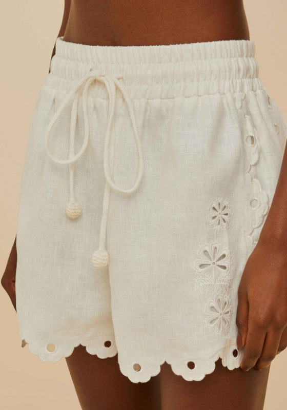 Off-White Flowers Richelieu Linen Shorts