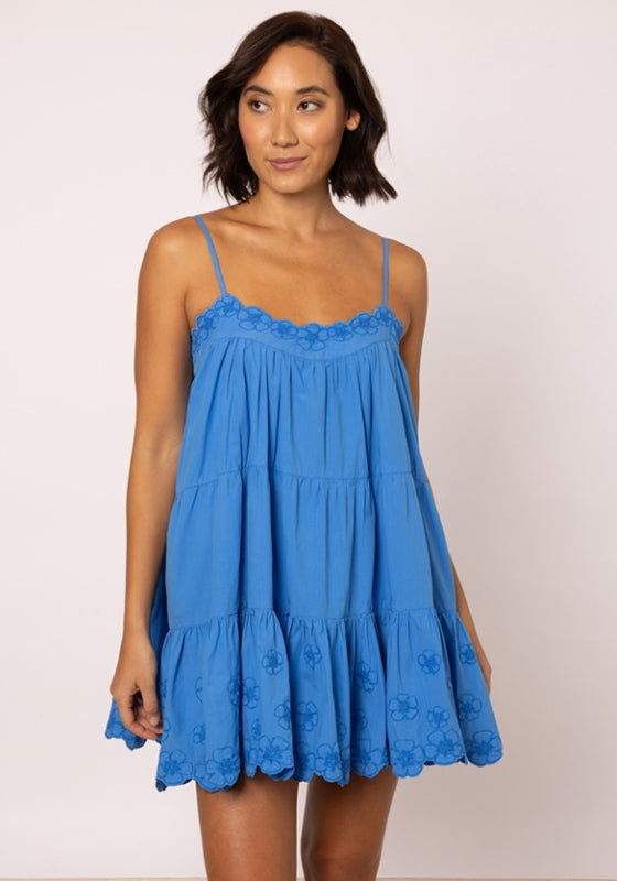 Floral Embroidery Wave Mini Dress Marine