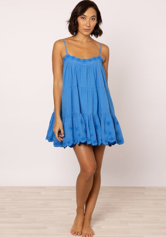 Floral Embroidery Wave Mini Dress Marine