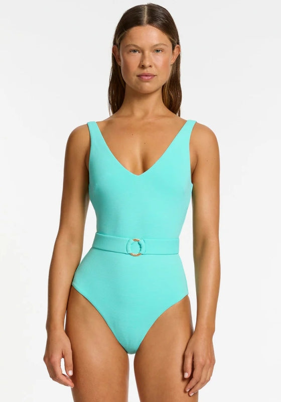 Isla Rib V Neck Belted Swimsuit Dolce