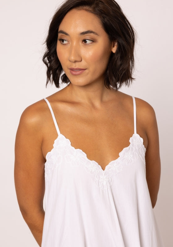 Poplin Floral Midi Dress White