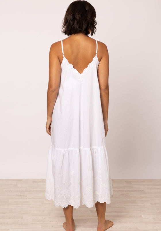Poplin Floral Midi Dress White
