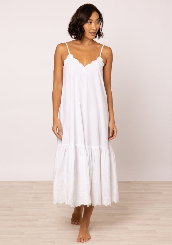 Poplin Floral Midi Dress White