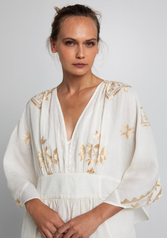 Lefkada Maxi V Neck Kaftan White
