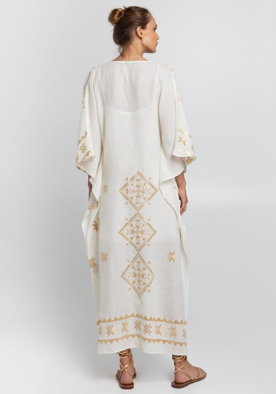 Lefkada Maxi V Neck Kaftan White