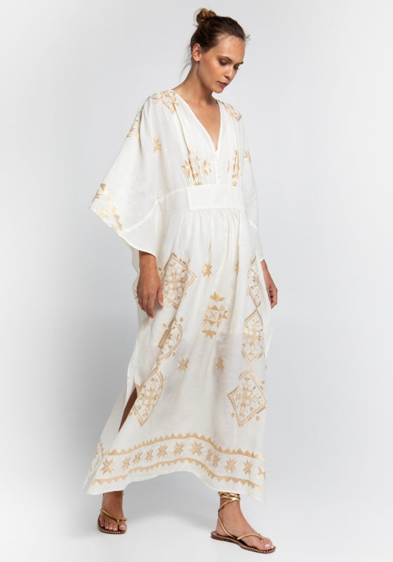 Lefkada Maxi V Neck Kaftan White