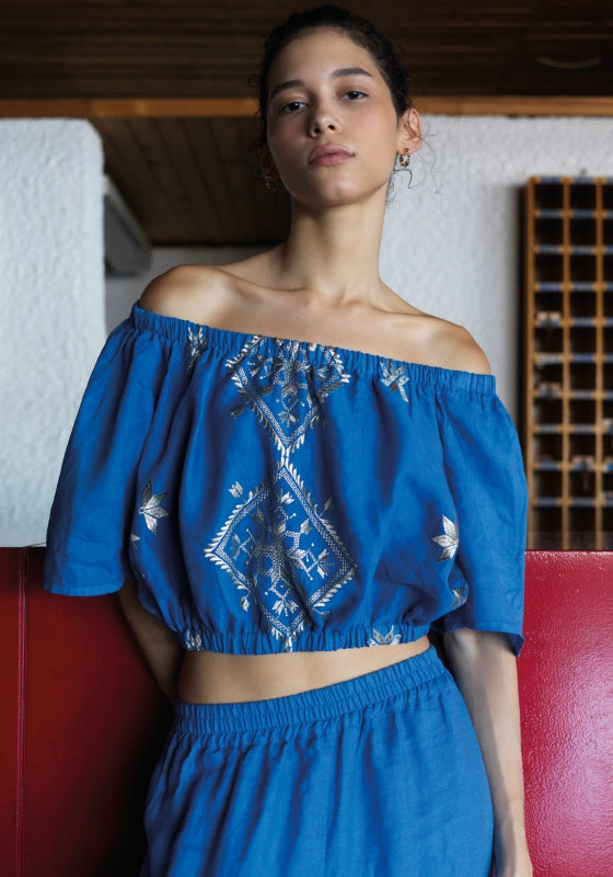 Lefkada Off Shoulder Top Blue
