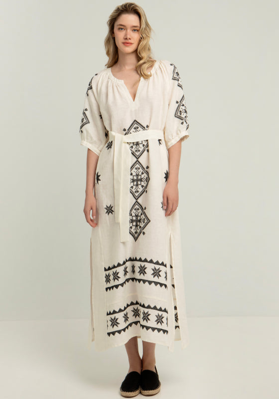 Lefkada Belted Midi Dress Natural