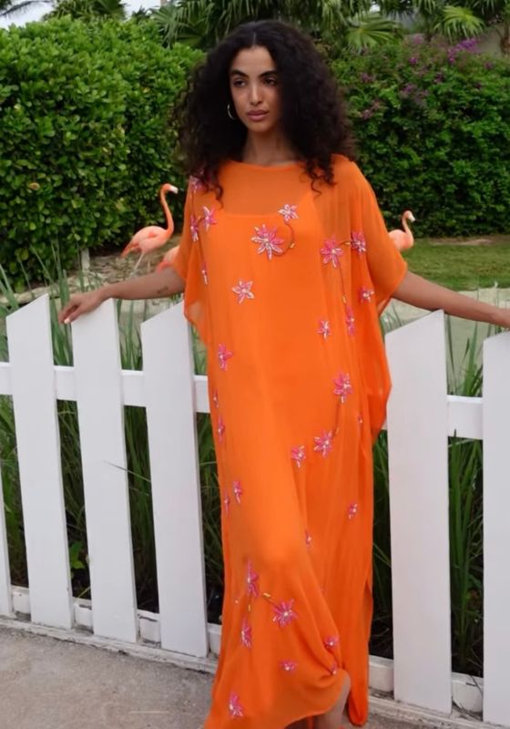Cordelia Beaded Kaftan Orange