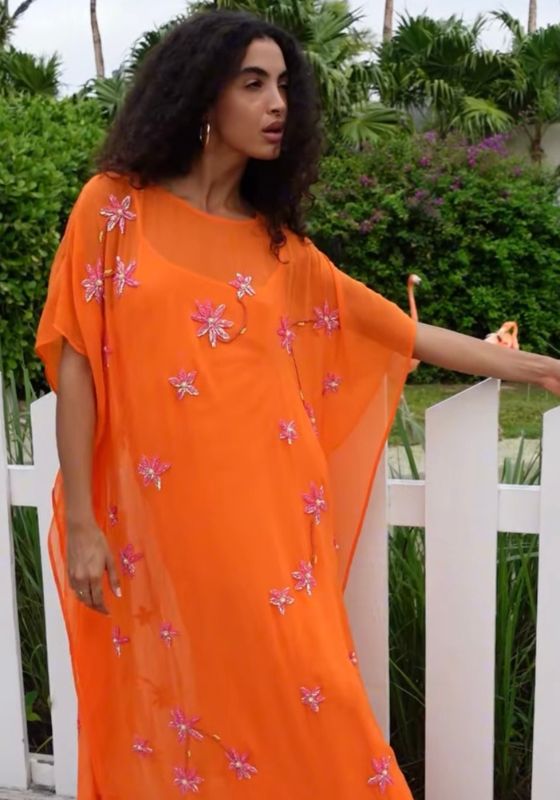 Cordelia Beaded Kaftan Orange