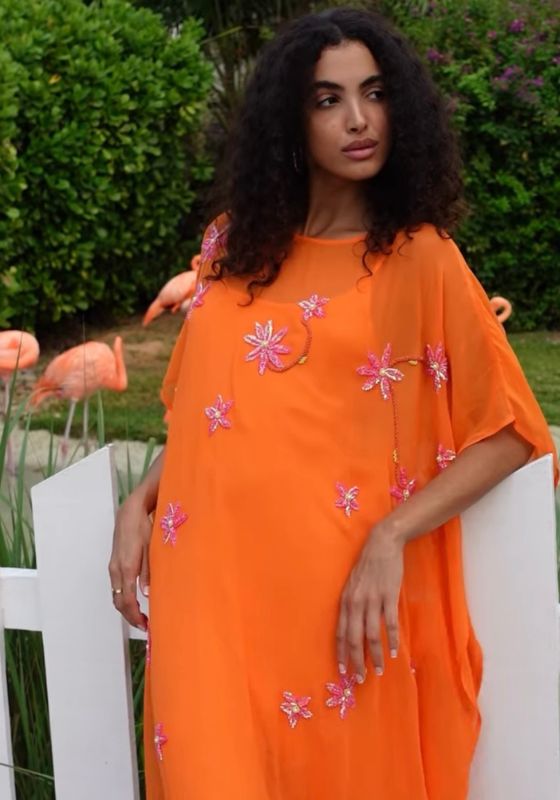 Cordelia Beaded Kaftan Orange