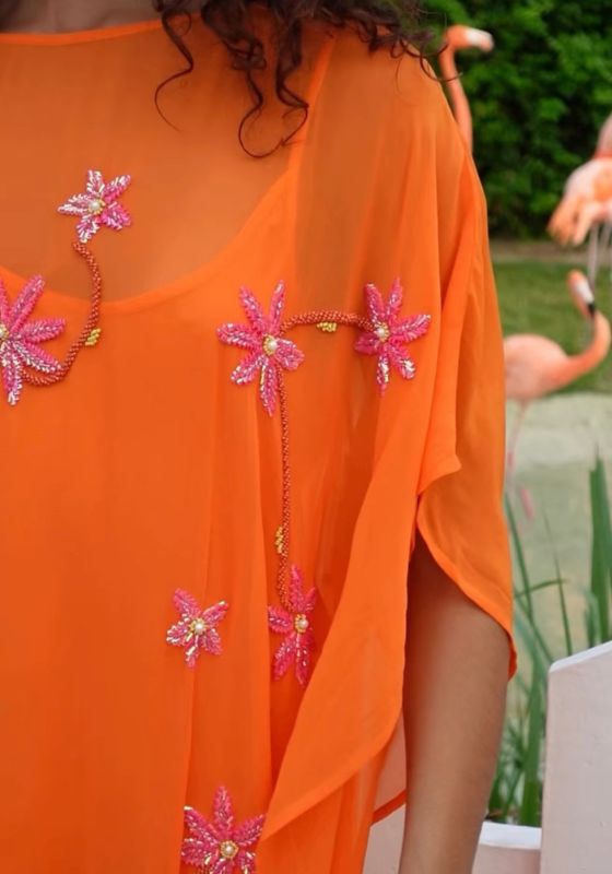 Cordelia Beaded Kaftan Orange