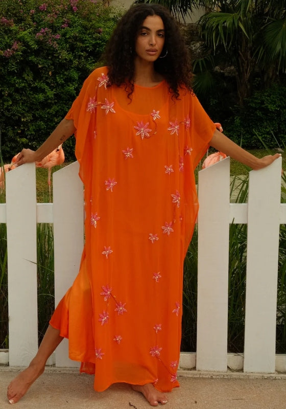 Cordelia Beaded Kaftan Orange