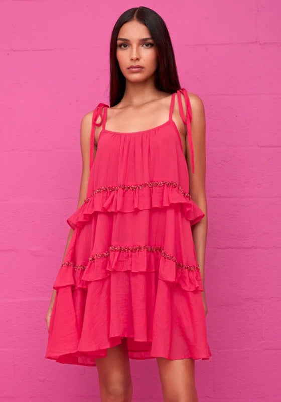 Ruffle Tiered Dress Hot Pink