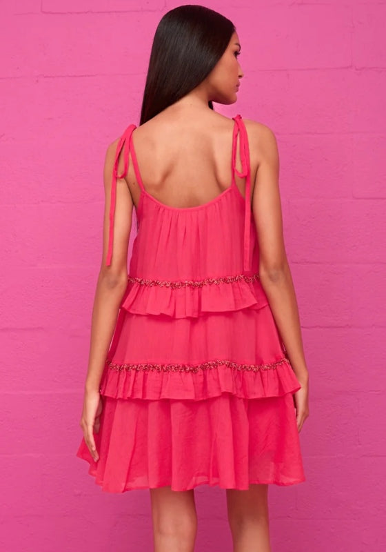 Ruffle Tiered Dress Hot Pink