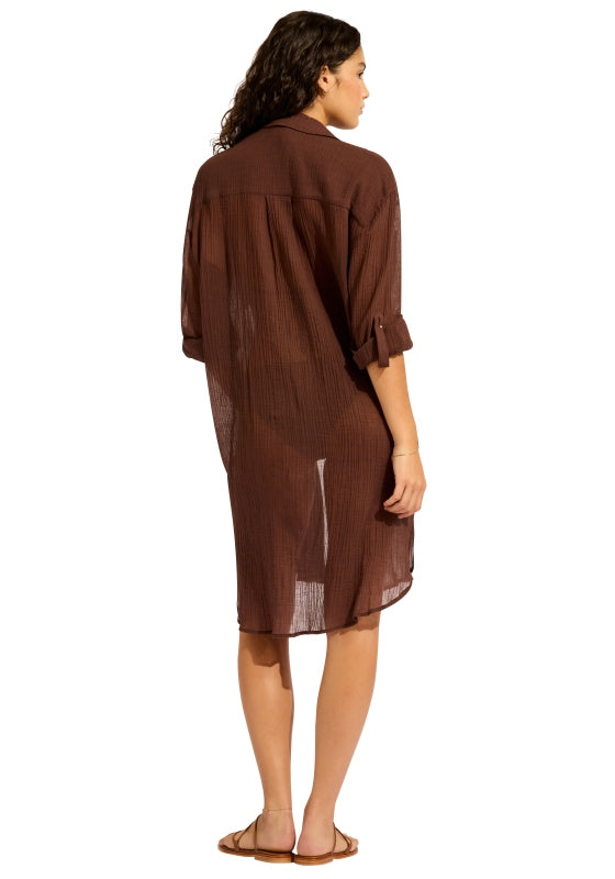 Crinkle Twill Beach Shirt Dark Chocolate