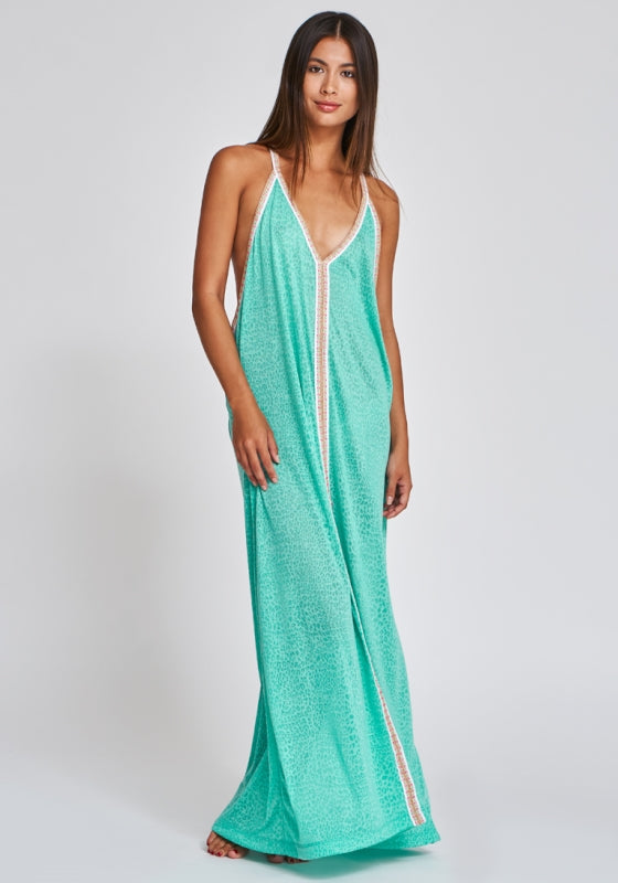 Cheetah Maxi Sun Dress Mint