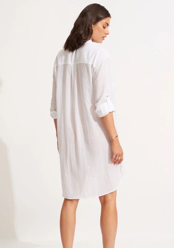 Crinkle Twill Beach Shirt White