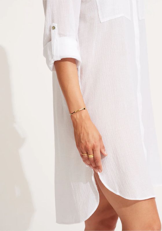 Crinkle Twill Beach Shirt White