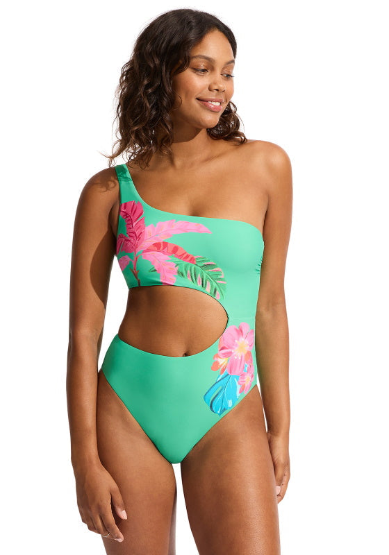 Tropica One Shoulder Cut Out Swimsuit