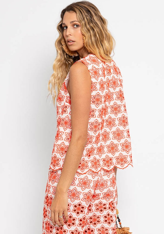 Bao Top Red Eyelet